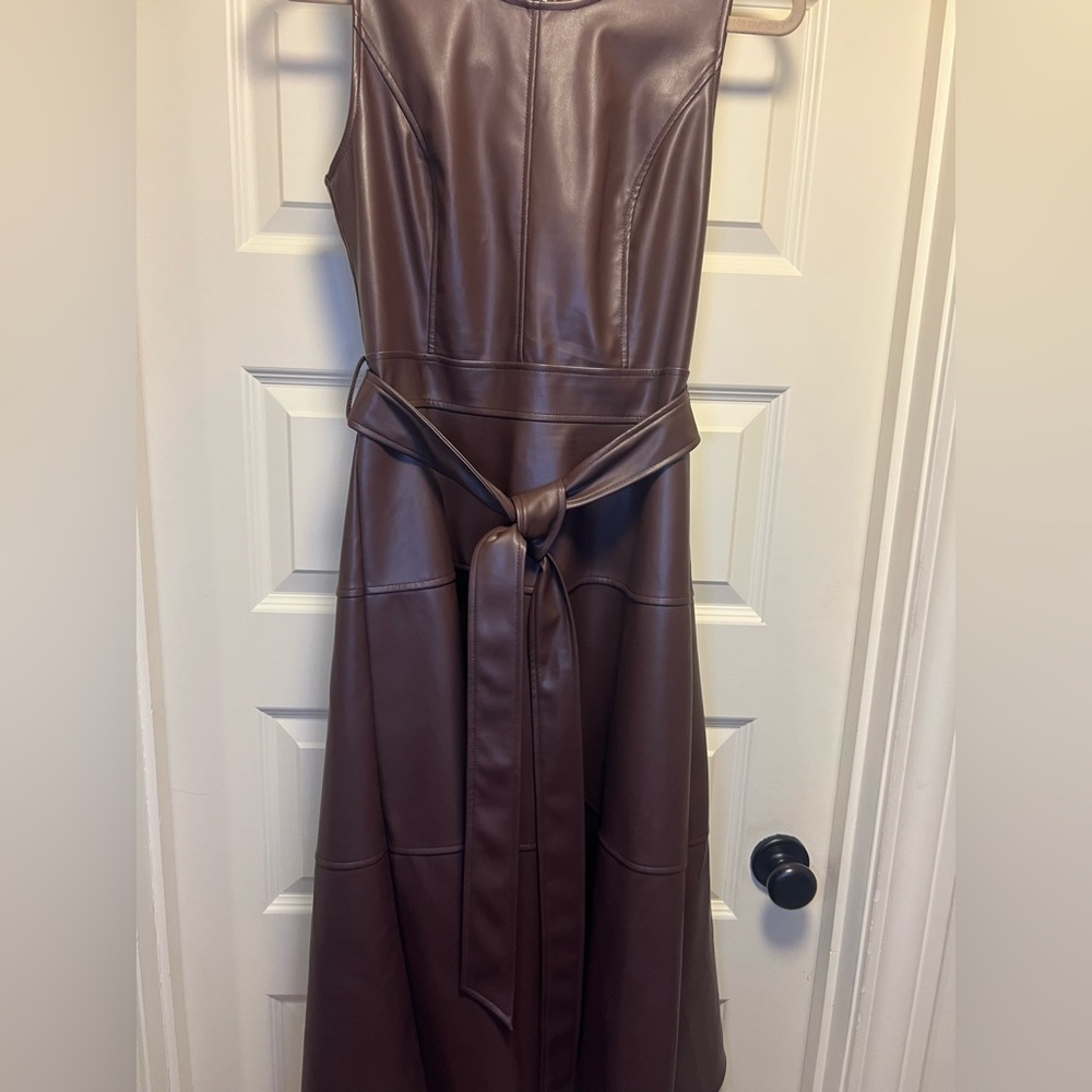 Faux Leather Brown Sleeveless Dress